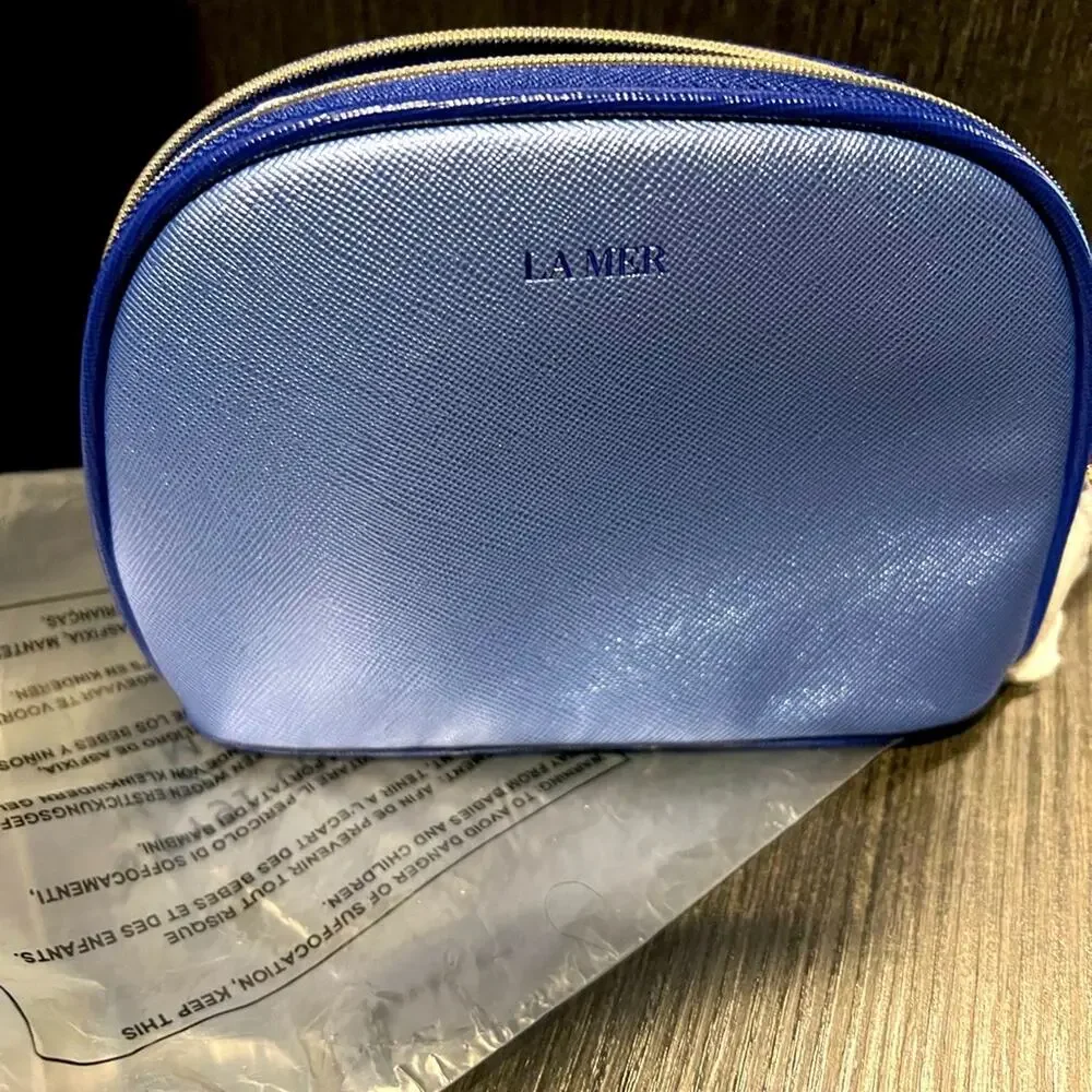 NWT La Mer Blue Metallic Cosmetic Case